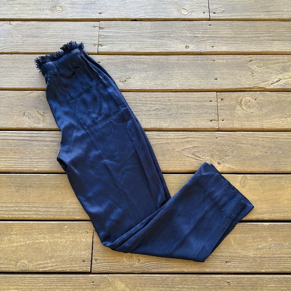 Tina + Jo Black Silky Drawstring Fray Waistband Pull-on Pants